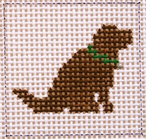 Silver Needle Chocolate Lab Sit Mini Needlepoint Canvas