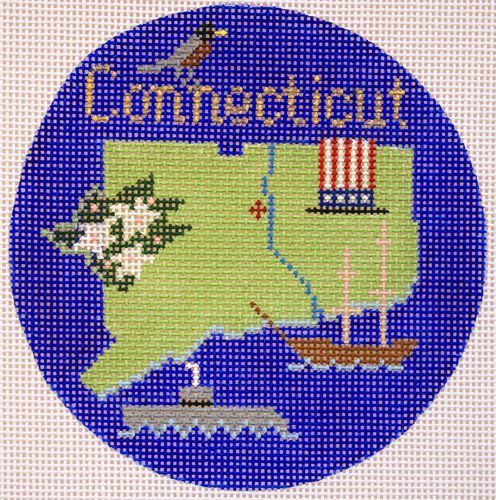 Silver Needle Travel Round Connecticut Ornament Needlepoint Canvas