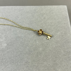 Love Knot Key Charm Necklace in 14k Gold with Diamond