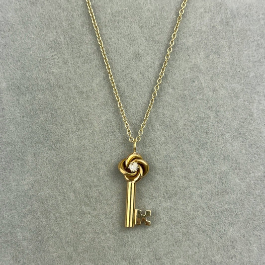 Love Knot Key Charm Necklace in 14k Gold with Diamond