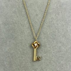 Love Knot Key Charm Necklace in 14k Gold with Diamond
