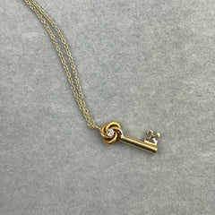 Love Knot Key Charm Necklace in 14k Gold with Diamond