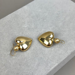Vintage 1970s Large 14k Gold Puffy Heart Drop Earring