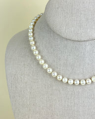 Vintage Single Strand Pearl Necklace with Sterling Silver and Pearl Clasp