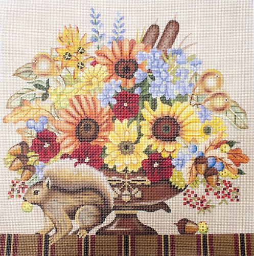 Melissa Shirley Designs Autumn Bouquet with squirrel Needlepoint Canvas