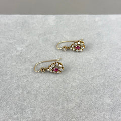 Antique Civil War Era Diamond and Ruby Pear Drop Earring in 14k Gold