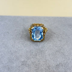 Vintage Retro Lab Aquamarine and 14k Gold Ring
