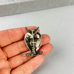 Vintage Sterling Silver Owl with Tiger's Eye Brooch