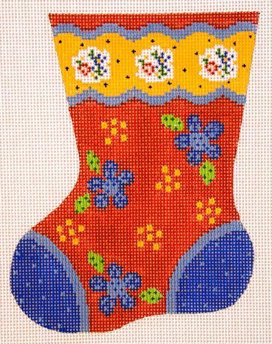 Cooper Oaks Design Blue Dot Flower Mini Sock Needlepoint Canvas