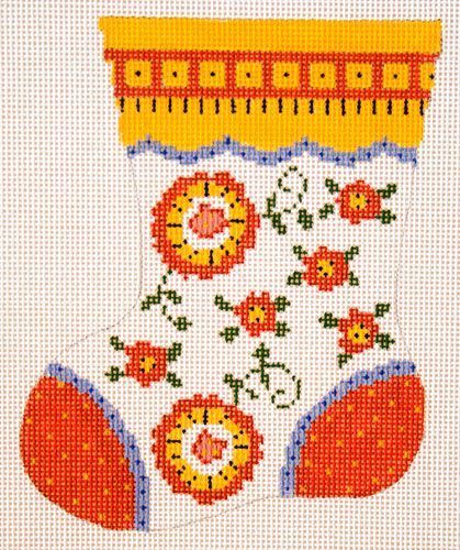 Cooper Oaks Design Red Dot Flower Mini Sock Needlepoint Canvas