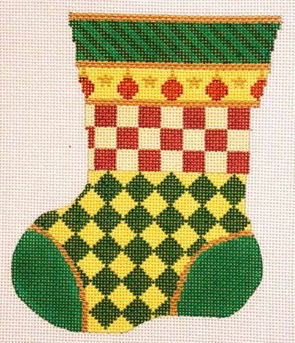 Cooper Oaks Design Green Check Mini Sock Needlepoint Canvas