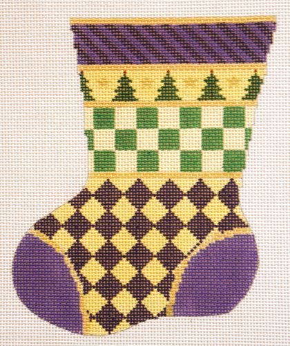Cooper Oaks Design Purple Check Mini Sock Needlepoint Canvas