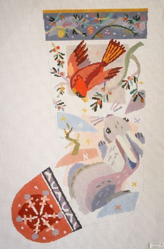 Birds of a Feather Snow Bunny Stocking Needlepoint Canvas