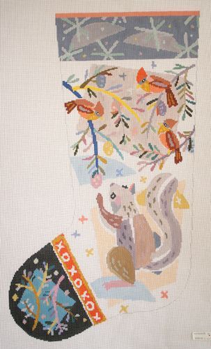 Birds of a Feather Snow Squirrel Stocking Needlepoint Canvas
