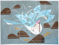 Charley Harper Blue Jay Bathing Needlepoint Canvas