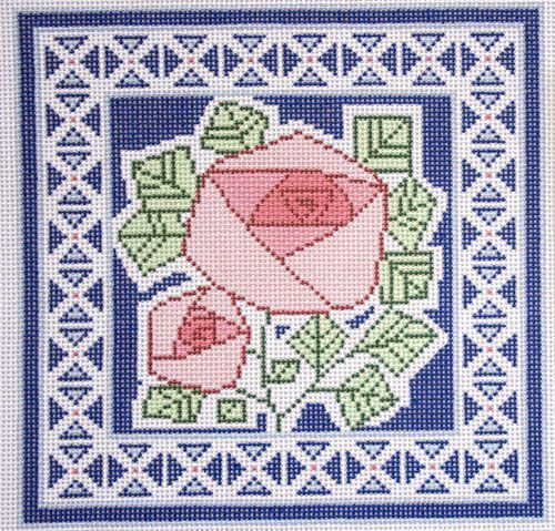 Lee's Needle Arts Rose on Blue Needlepoint Canvas