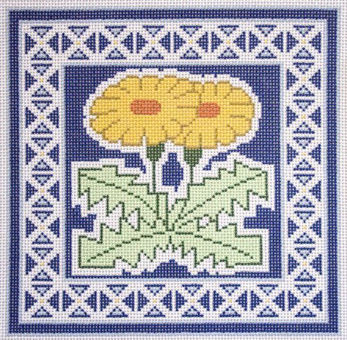 Lee's Needle Arts Yellow Daisy on Blue Needlepoint Canvas