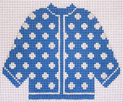 Silver Needle Blue w White Polka Dot Needlepoint Canvas