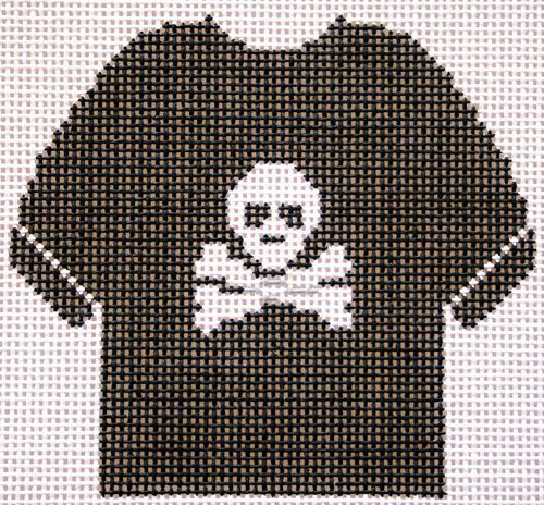 Silver Needle Black Jolly Roger Tshirt Needlepoint Canvas
