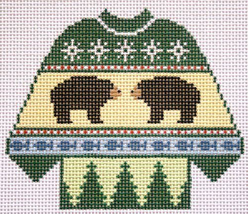 Silver Needle Bears Sweater Ornament Needlepoint Canvas
