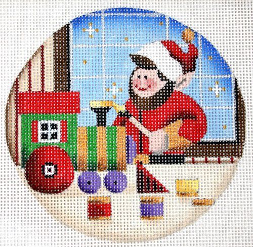 Rebecca Wood Designs Toy Train Elf Needlepoint Canvas