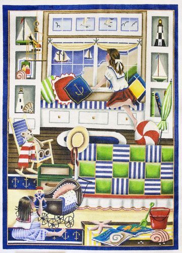 Rebecca Wood Designs Beach House, Girl Needlepoint Canvas