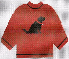 Silver Needle Red Sweater with Black Lab Orn Needlepoint Canvas