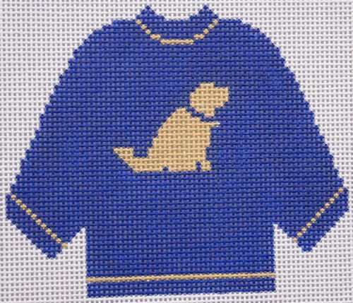 Silver Needle Blue Sweater with Yellow Lab Needlepoint Canvas