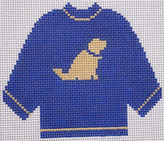 Silver Needle Blue Sweater with Yellow Lab Needlepoint Canvas