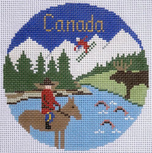 Silver Needle Travel Round Canada Ornament Needlepoint Canvas