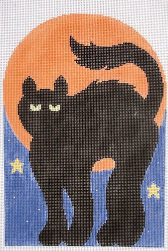 Kathy Schenkel Designs Black Cat with Bat Button Needlepoint Canvas