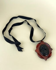 Vintage Celluloid Cameo on Amber Lucite Large Pendant Necklace