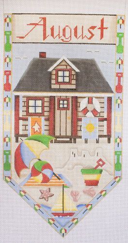 Rebecca Wood Designs August Cottage Banner Needlepoint Canvas