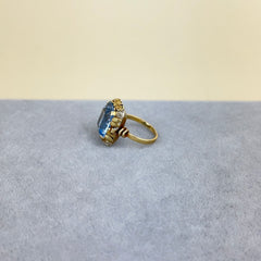 Vintage Retro Lab Aquamarine and 14k Gold Ring