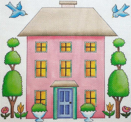 Painted Pony Designs Mary Engelbreit Beige House Needlepoint Canvas Pink House Needlepoint Canvas