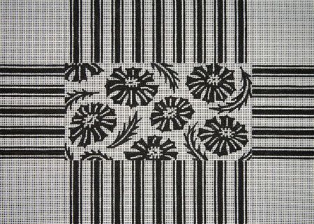 JP Needlepoint Black & White Flowers & Stripes Brick Needlepoint Canvas