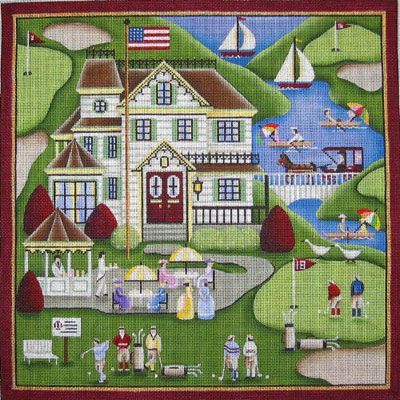 Rebecca Wood Designs Golfing at the Shore 13M Needlepoint Canvas