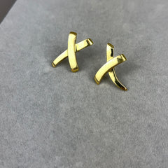 Vintage 1980s Paloma Picasso For Tiffany 18k Gold "X" Kiss Kiss Stud Earring