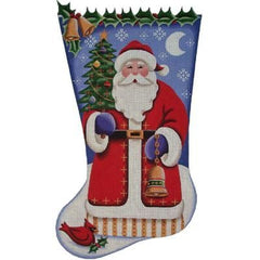 Rebecca Wood Designs Tree Santa With Red Bird Needlepoint Canvas - 13M