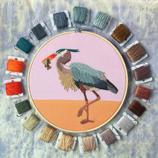 Kate Wyatt Fine Art Great Blue Heron Embroidery Kit
