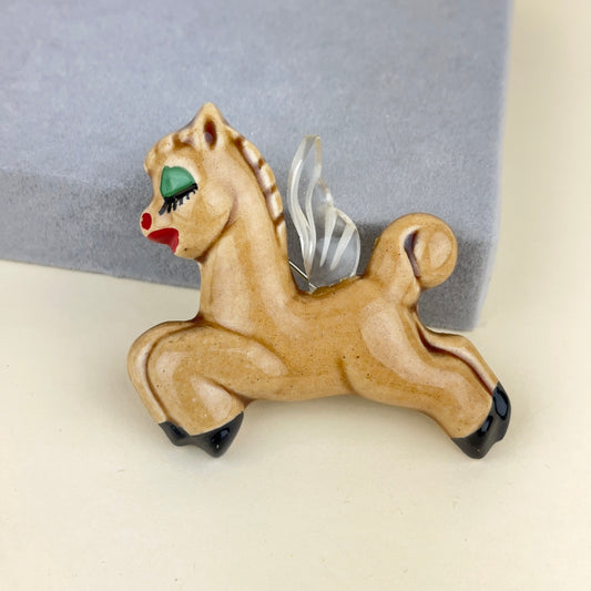 Vintage Elzac Ceramic Pegasus Horse with Lucite Wing