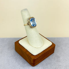 Vintage Retro Lab Aquamarine and 14k Gold Ring