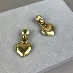 Vintage 1980s Large 14k Gold Puffy Heart & Link Omega Back Earring