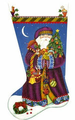 Melissa Shirley Designs Fancy Santa at Night Stocking Needlepoint Canvas