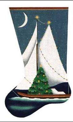 Melissa Shirley Designs Sailboat w/tree Stocking Needlepoint Canvas