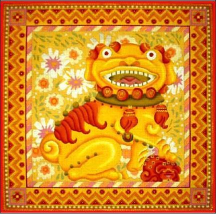 Melissa Shirley Designs Golden Foo Dog with Pup Needlepoint Canvas