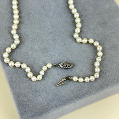 Vintage Graduated Single Strand Pearl Necklace with Sterling Silver and Pearl Clasp