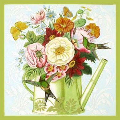 Melissa Shirley Designs Vintage Watering Can Bouquet Needlepoint Canvas