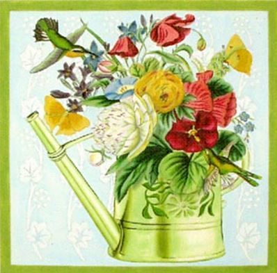 Melissa Shirley Designs Vintage Watering Can Bouquet B Needlepoint Canvas