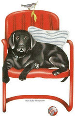 Melissa Shirley Designs Black Lab in Red Chair Needlepoint Canvas